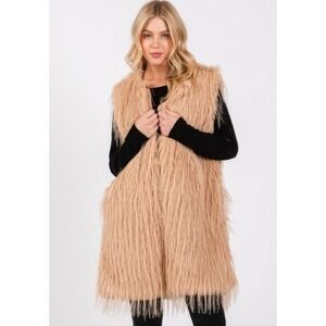 Faux Fur Vest Sleeveless Jacket Womens Shaggy Lightweight Boho Bohemian